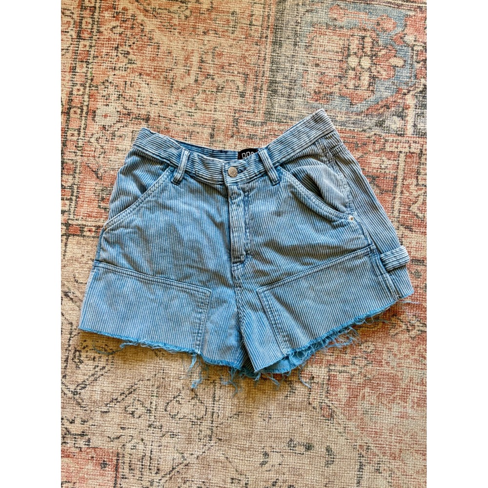 BDG Urban Outfitters High Rise Carpenter Corduroy Pinstripe Shorts Blue Size 26